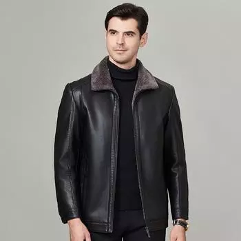 Куртка из натуральной кожи мужская куртка из овчины с интегрированным мехом для папы среднего возраста зимняя куртка-пуховик L