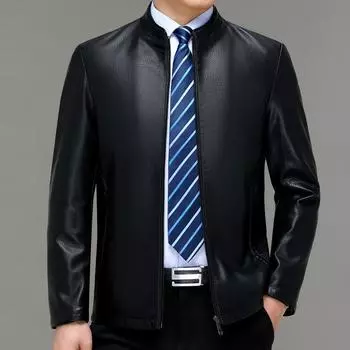 Куртка из натуральной кожи, мужская куртка из овчины с воротником-стойкой, для среднего возраста, осень-зима, новая повседневная флисовая куртка 170