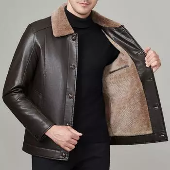 Куртка из натуральной кожи, мужская куртка с бархатом и утолщенным мехом, универсальная одежда для пап среднего и пожилого возраста, свободная и повседневная 170
