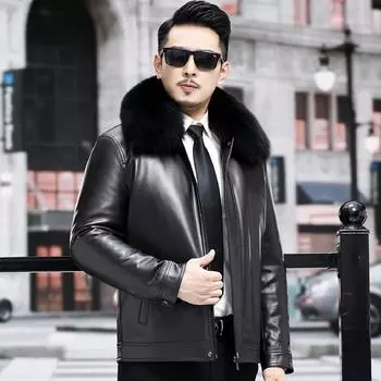 Куртка из натуральной кожи, мужская монахиня, короткое пальто с подкладкой из норки, зимняя меховая куртка для пожилых людей M чёрный