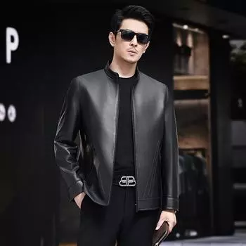 Куртка из натуральной кожи, мужская, новая, деловая, повседневная, куртка из овчины, однотонная, простая, кожаная куртка для мотоцикла 165