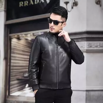 Куртка из натуральной кожи, мужская новая овчина, бесшовный пуховик, короткая осенне-зимняя меховая куртка L чёрный