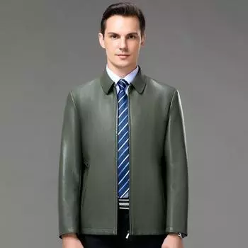 Куртка из натуральной кожи, мужская, новая, деловая, повседневная, кожаная куртка, мужское пальто среднего возраста с лацканами, осенне-зимнее пальто 170