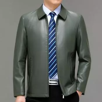 Куртка из натуральной кожи мужская осенняя бархатная с лацканами, деловой повседневный кожаный топ для папы среднего возраста, тонкая кожаная куртка 170
