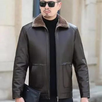 Куртка из натуральной кожи мужская повседневная с мехом и утолщенным бархатом, камуфляжная короткая куртка из овчины для среднего возраста, модная M