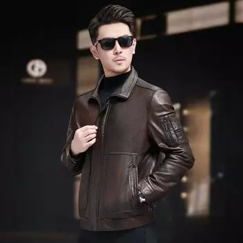 Куртка из натуральной кожи, мужская рубашка, овчина, пропитанная маслом и воском, ретро-кожаная куртка в стиле локомотива, модная, красивая, тонкая куртка L коричневый