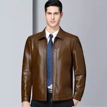 Куртка из натуральной кожи мужская весенне-осенняя из овчины модная повседневная кожаная куртка среднего возраста плюс утолщенная бархатная куртка 170