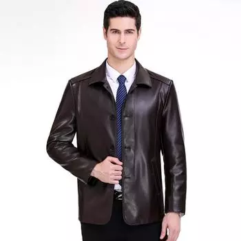 Куртка из натуральной кожи мужская, весенняя и осенняя, бархатная, повседневная куртка из овчины для мужчин среднего возраста 170