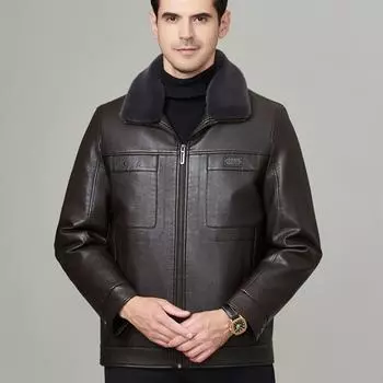Куртка из натуральной кожи мужская зимняя бархатная утолщенная меховая универсальная повседневная куртка для людей среднего и пожилого возраста куртка из овчины 170