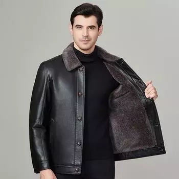 Куртка из натуральной кожи мужская зимняя одежда для папы плюс утолщенная бархатная куртка из овчины ветрозащитная куртка для папы среднего и пожилого возраста 170