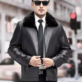 Куртка из натуральной кожи, мужской мех, густой мех, морозостойкий стиль, подходит для зимней куртки M чёрный
