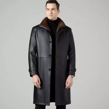 Куртка из натуральной кожи nikk, мужская длинная утолщенная кожаная ветровка, зимняя плюс бархатная съемная подкладка с лацканами, кожаное пальто 170