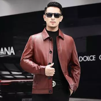 Куртка из натуральной кожи, новая короткая мужская повседневная кожаная куртка из воловьей кожи с тонкими лацканами 4XL