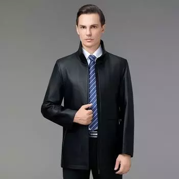 Куртка из натуральной кожи, осень и зима, новая, для мужчин среднего и пожилого возраста, воротник-стойка, дубленка, пальто для отца 170