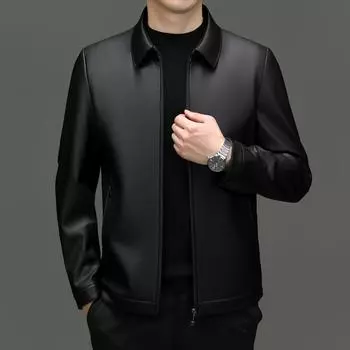 Куртка из натуральной кожи, осенне-зимняя, деловая, повседневная, с лацканами, кожаная куртка для пап среднего возраста, куртка из овчины 170