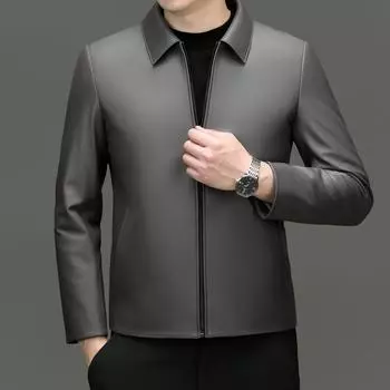 Куртка из натуральной кожи, осенняя, новая, однотонная, с лацканами, на молнии, мужская повседневная куртка из овчины 165