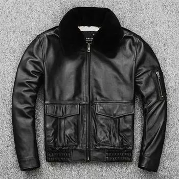 Куртка из натуральной кожи, первый слой воловьей кожи и хлопка, утолщенная кожаная куртка летного костюма большого размера S чёрный