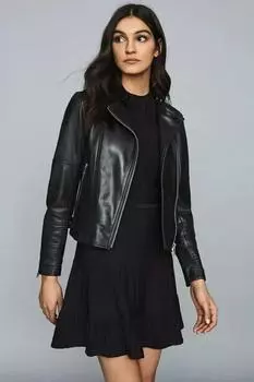 Куртка из натуральной кожи ягненка женская черная ручная работа стильная байкерская мотоциклетная XS чёрный