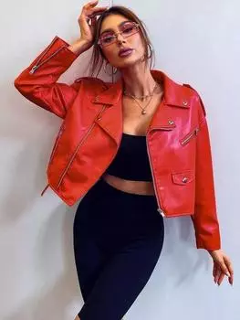 Куртка из натуральной кожи ручной работы из овчины, мотоциклетная, красная, мягкая, байкерская, женская XS красный