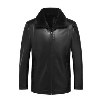 Куртка из натуральной кожи с лацканами для мотоциклистов, большой размер, пальто для папы, утолщенный бархат, повседневная куртка для мужчин среднего возраста M
