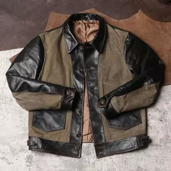 Куртка из натуральной кожи. Винтажная рабочая одежда из тонкого масляного холста. Приталенное пальто из конской кожи. Chaqueta De Cuero 4XL