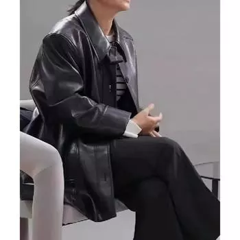 Куртка из натуральной кожи в стиле Star на весну и осень, новая куртка из овчины растительного дубления в корейском стиле, свободная широкая модель, средней длины M