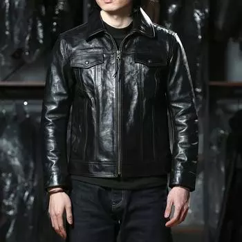 Куртка из натуральной кожи в стиле деним. Мужская куртка из конской кожи больших размеров. Облегающая жесткая кожаная одежда для всадника. Ретро XXXXL