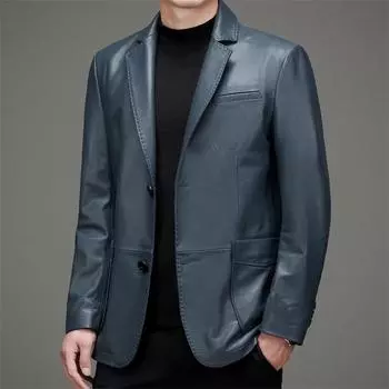 Куртка из натуральной кожи, весенне-осенний костюм, мужская куртка из коровьей кожи, деловой тонкий пиджак, модный и универсальный 170