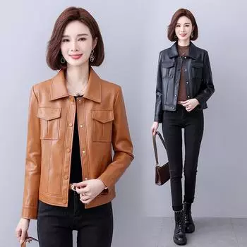 Куртка из натуральной кожи, женская короткая стильная новая осенняя корейская версия, большая кожаная куртка из овечьей кожи, свободная мода 3XL