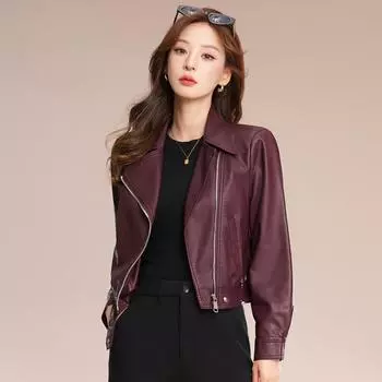 Куртка из натуральной кожи, женская короткая куртка из овчины, популярный стиль, маленькая модная мотоциклетная куртка M