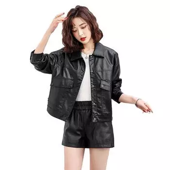 Куртка из натуральной кожи, женская, короткая, новая, весенне-осенняя, модная, свободная, мотоциклетная, из овчины M