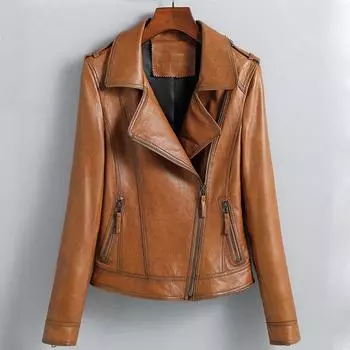 Куртка из натуральной кожи женская короткая, новый стиль, пиджак с воротником, кожаная куртка, тонкая и узкая, модная куртка из натуральной кожи M