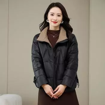 Куртка из натуральной кожи женская кожаная куртка-пуховик женская зимняя новая свободная куртка из овчины короткая куртка пальто для невысоких людей S