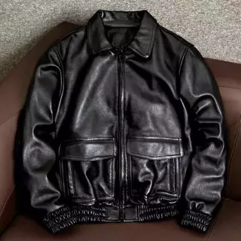Куртка из натуральной мягкой коровьей кожи первого слоя, мужская летная куртка с короткими лацканами S