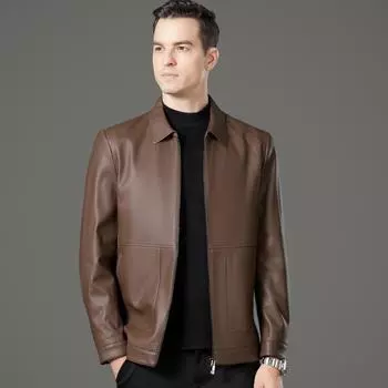 Куртка из натуральной мягкой кожи для мужчин на осень и зиму, а также кожаная куртка с бархатными лацканами для мужчин среднего и пожилого возраста, куртка из овчины для отцов 170