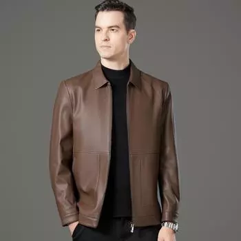 Куртка из натуральной мягкой кожи для мужчин на осень и зиму, а также кожаная куртка с бархатными лацканами для мужчин среднего и пожилого возраста, куртка из овчины для отцов 170