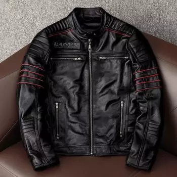 Куртка из натуральной мужской винтажной натуральной кожи с верхним слоем, пальто из воловьей кожи, осеннее мужское мотоциклетное кожаное пальто Chaquetas Hombre
