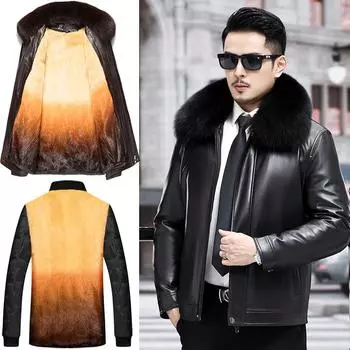Куртка из натуральной овчины для мужчин, мужская одежда для папы, мужская бархатная утолщенная куртка с подкладкой из золотистой норки, кожаная куртка M