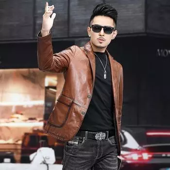 Куртка из натуральной овчины с масляным воском для мужчин на осень и зиму, новая молодежная мода корейской версии, приталенная универсальная кожаная куртка L