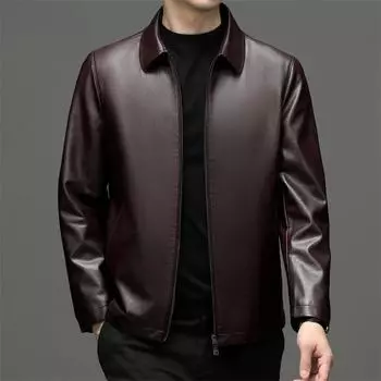 Куртка из натуральной овечьей кожи, мужская деловая флисовая кожаная куртка среднего возраста, осенне-зимний тонкий свободный внешний костюм M
