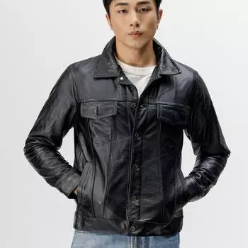 Куртка из натуральной яловой кожи, мужская короткая мотоциклетная кожаная куртка, тонкая куртка высокого класса, молодежная мода XXL