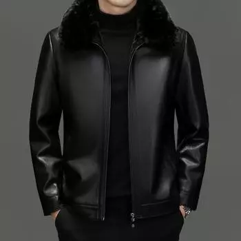 Куртка из овчины и меха большого размера для мужчин среднего возраста, кожаная куртка с короткими лацканами и утолщенным бархатом, модная M