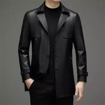 Куртка из овчины и овчины для мужчин среднего возраста, большого размера, пальто средней длины, кожаная куртка Daddy с лацканами M