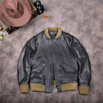 Куртка из овчины китайского размера, мягкая, толстая, натурального дубления, мужская, из натуральной кожи, куртка из натуральной кожи MA-1, летная куртка, осень S