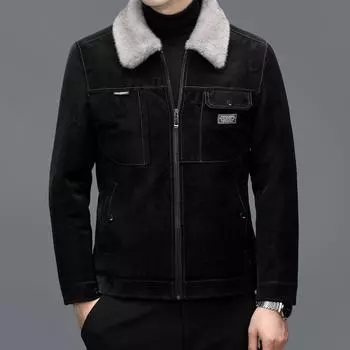 Куртка из овчины, куртка из натуральной кожи, зимняя новая утолщенная термокуртка из кожи с лацканами M