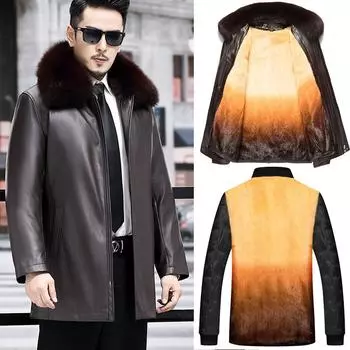 Куртка из овчины средней длины, подкладка из меха золотистой норки для мужчин среднего возраста, утолщенный наряд для папы, Nick M