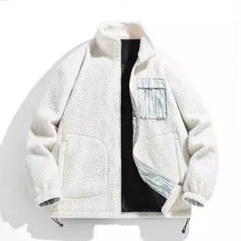 Куртка из овечьего флиса для мужчин, зимняя толстая двухсторонняя флисовая верхняя одежда, флисовая куртка для пары XXXXL белый