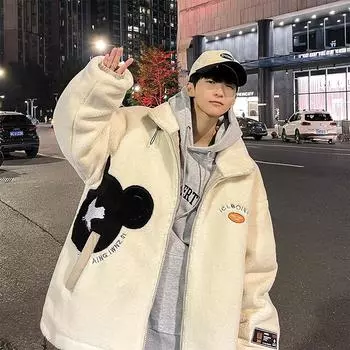 Куртка из овечьего флиса мужская осенне-зимняя, новая модная брендовая куртка из утолщенного хлопка, модное универсальное студенческое теплое хлопковое пальто M