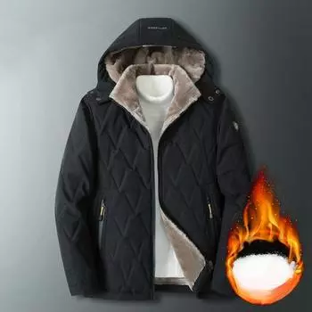 Куртка из овечьего флиса, мужская зимняя стеганая куртка, зимняя куртка для людей среднего и пожилого возраста, толстая бархатная стеганая куртка, свободная стеганая куртка большого размера XS чёрный