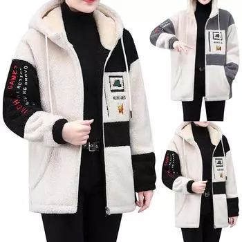 Куртка из овечьего флиса, женская, свободная, повседневная, плюс флис, толстый кардиган, свитшот L чёрный